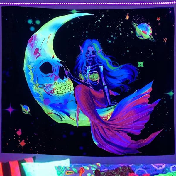 UV-VÄGGDEKORATION Fluorescerande TAVELBESÄTTNING REFLEKTERANDE 150cm XL Måne