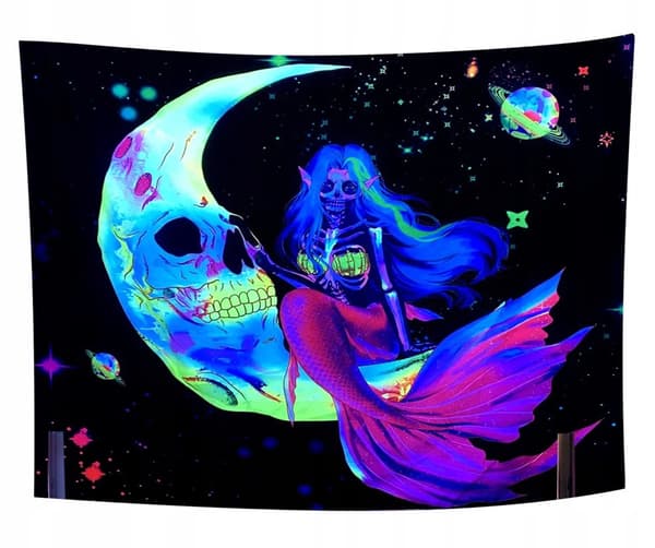 UV-VÄGGDEKORATION Fluorescerande TAVELBESÄTTNING REFLEKTERANDE 150cm XL Måne