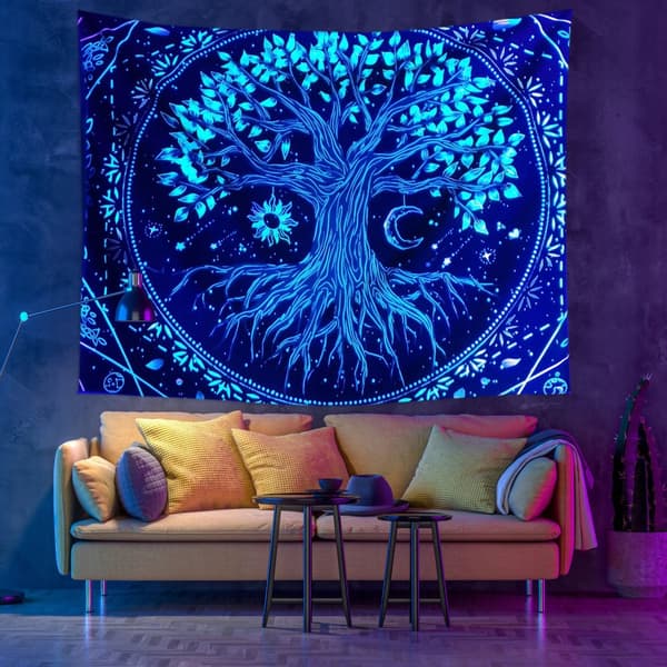 UV-SEINÄKORISTE Fluoresoiva HEIJASTAVA TAULANUOLISTE 150x150cm Aurinko