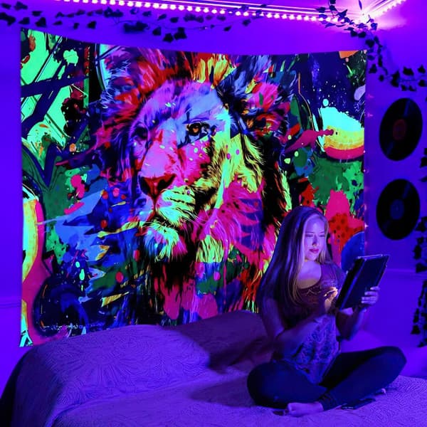 UV-SEINÄKORISTE Fluoresoiva HEIJASTAVA TAULANUOLISTE 150x150cm Aurinko
