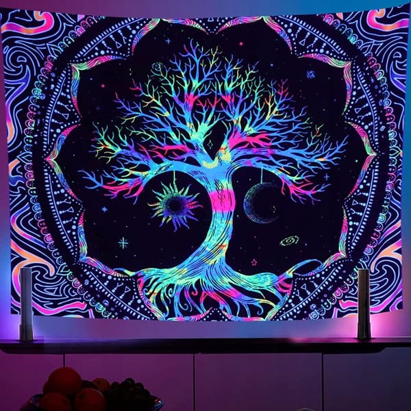 UV VÆGDEKORATION Fluorescerende BILLEDGOPP REFLEKTIV 150x150cm Træ