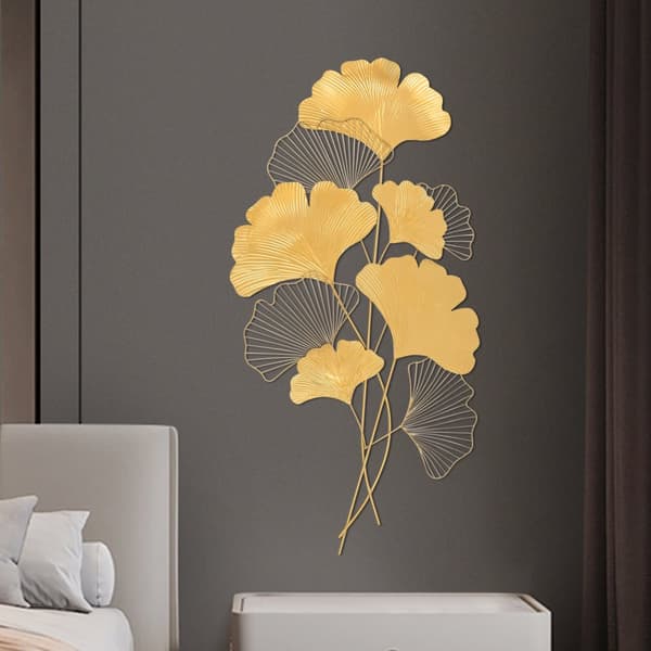 Metal Ginkgo Blade Vægdekoration, Håndlavet Jernkunst, Letvægts og Moderne, 55 cm x 110 cm