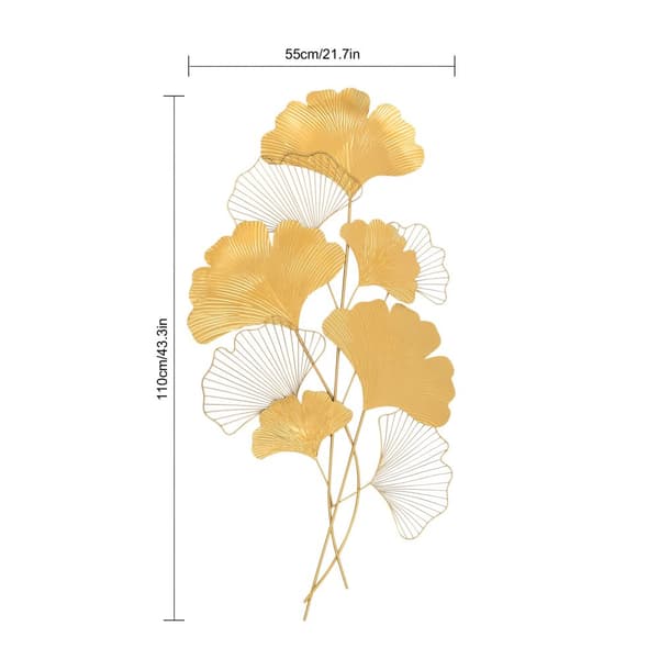 Metal Ginkgo Blade Vægdekoration, Håndlavet Jernkunst, Letvægts og Moderne, 55 cm x 110 cm