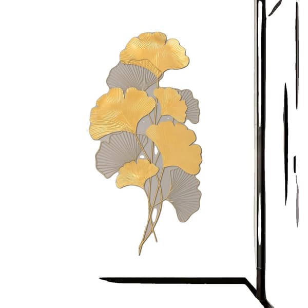 Metal Ginkgo Blade Vægdekoration, Håndlavet Jernkunst, Letvægts og Moderne, 55 cm x 110 cm
