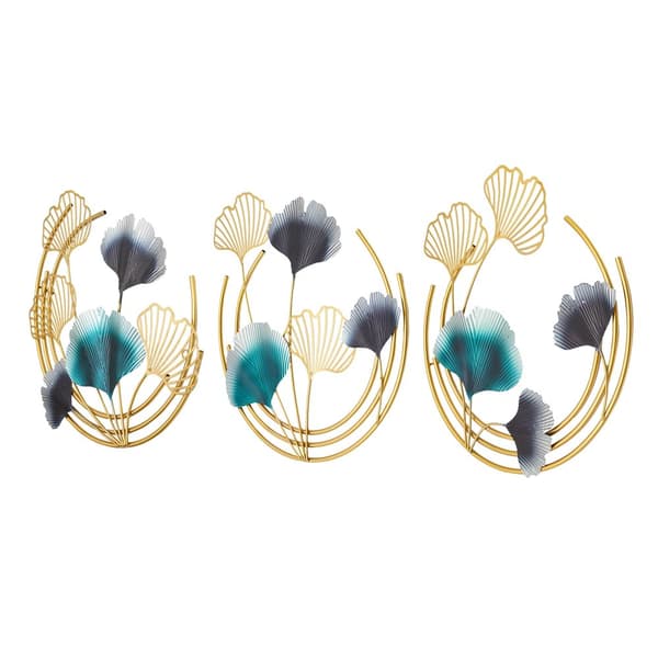 Metallväggskonstdekorationer, Cirkulär Form, Bladmönster,Guld, 18.9
