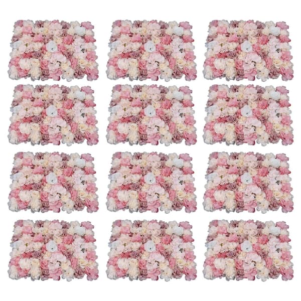 Blomväggspanel, tyg + plastmaterial, storlek 60x40 cm, vikt 4,2 kg,12 st Rosa