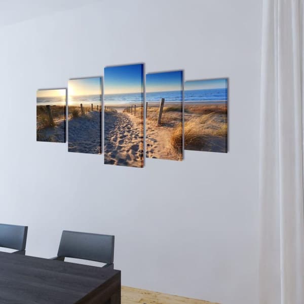 vidaXL Uppsättning väggbonader på duk: strand med palm 200 x 100 cm
