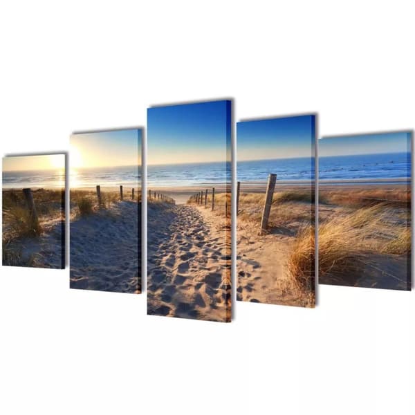 vidaXL Uppsättning väggbonader på duk: strand med palm 200 x 100 cm