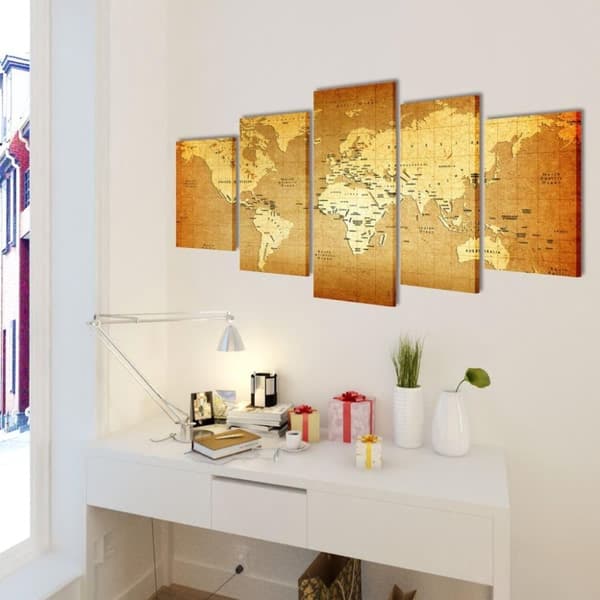 vidaXL Uppsättning väggbonader på duk: världskarta 200 x 100 cm