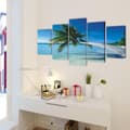 Miniatyrbild 2 av 3: vidaXL Uppsättning väggbonader på duk: strand med palm 200 x 100 cm