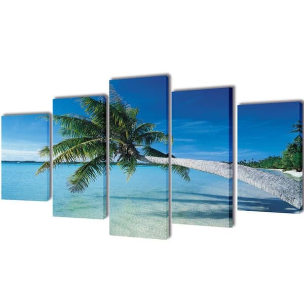 vidaXL Uppsättning väggbonader på duk: strand med palm 200 x 100 cm