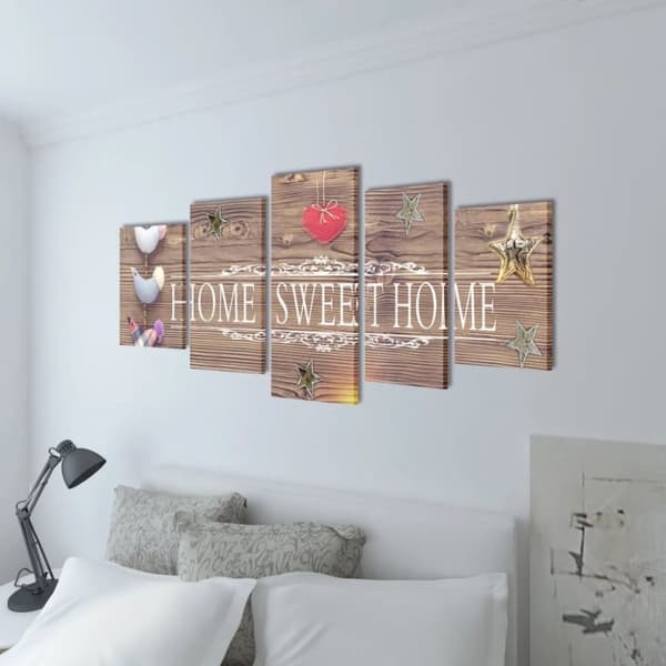 vidaXL Kanvas Flerdelt Veggdekorasjon Home Sweet Home Design 100 x 50 cm