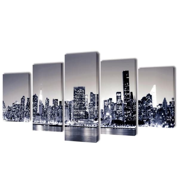 vidaXL Sæt af lærredsprint til væg, New York Skyline i sort/hvid, 200x100 cm