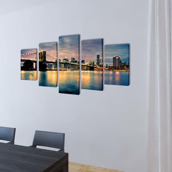 vidaXL Kanvasbilledsæt Brooklyn Bridge River View 200 x 100 cm