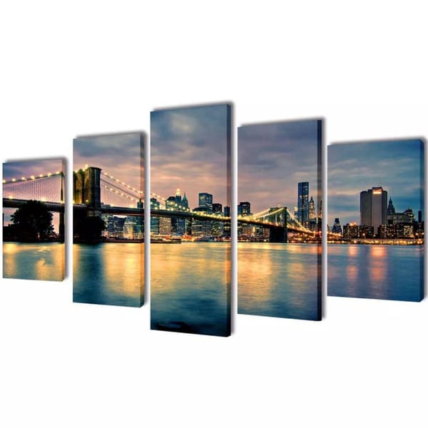 vidaXL Kanvasbilledsæt Brooklyn Bridge River View 200 x 100 cm