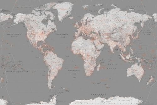 Världskarta - Silvergrå/Orange - World map