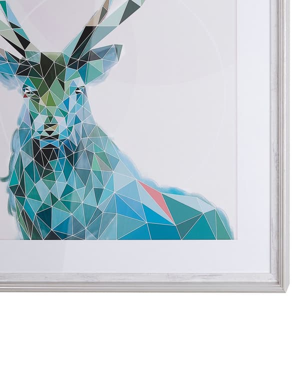 Billedvæg Plakat Lærred Blå Flerfarvet Glas med Ramme 60 x 80 cm Vægdekoration til Hjemmet Stue Kunstplakat Skandinavisk Rensdyr Motiv Design