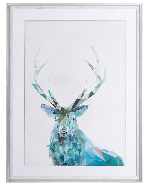 Billedvæg Plakat Lærred Blå Flerfarvet Glas med Ramme 60 x 80 cm Vægdekoration til Hjemmet Stue Kunstplakat Skandinavisk Rensdyr Motiv Design