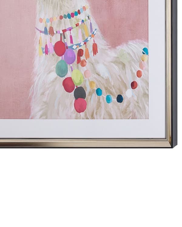 Indrammet vægkunst dekoration Lama Print lyserød Messing Stel 60 x 80 cm Passepartout Børneværelse Boho