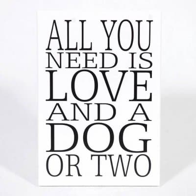 Trätavla A4 All you need is a dog, vit med svart text - Mellow Design