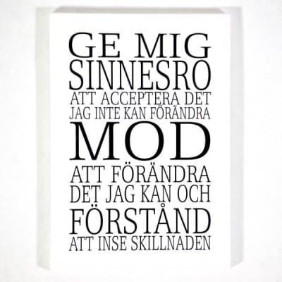 TRÄTAVLA A4 GE MIG SINNESRO, VIT MED SVART TEXT - MELLOW DESIGN