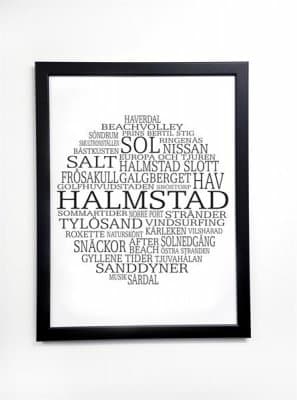 Poster 30x40 cm i ram Halmstad, vit med svart text - Mellow Design