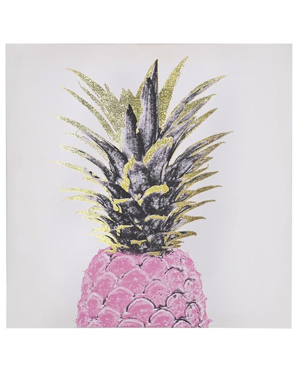 Sæt med 3 Lærredstryk Guld og Lyserød 30 x 30 cm Ananas Frugt Vægkunst Dekoration Nylon