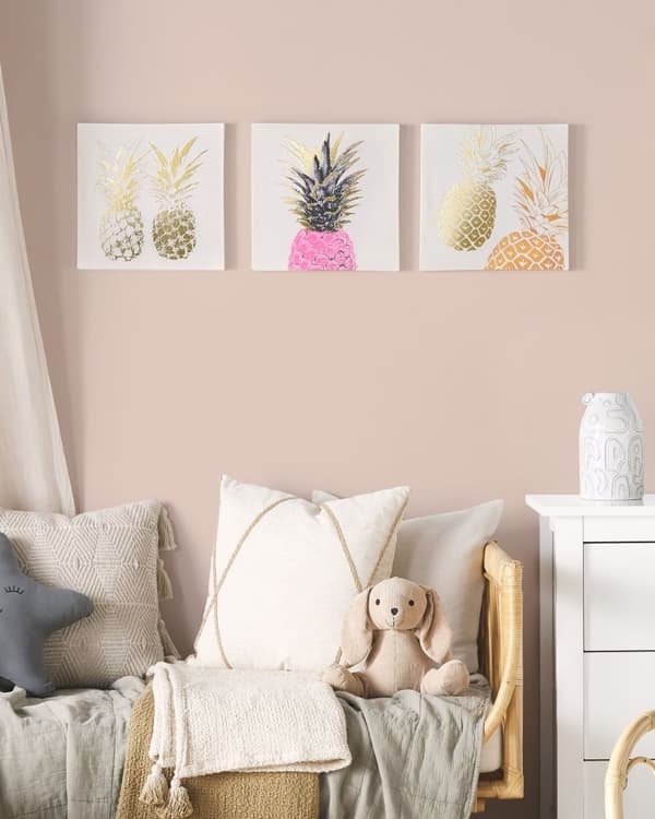 Sæt med 3 Lærredstryk Guld og Lyserød 30 x 30 cm Ananas Frugt Vægkunst Dekoration Nylon