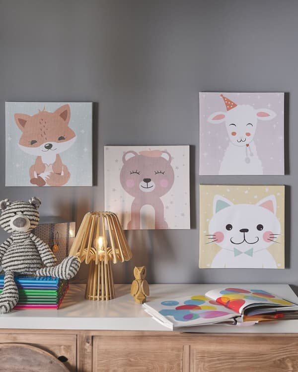 Vægbilled Nylon MDF Flerfarvet 30 x 30 cm Vægkunst Får Kat Bjørn Ræv Børneværelse til Pige og Dreng Tilbehør