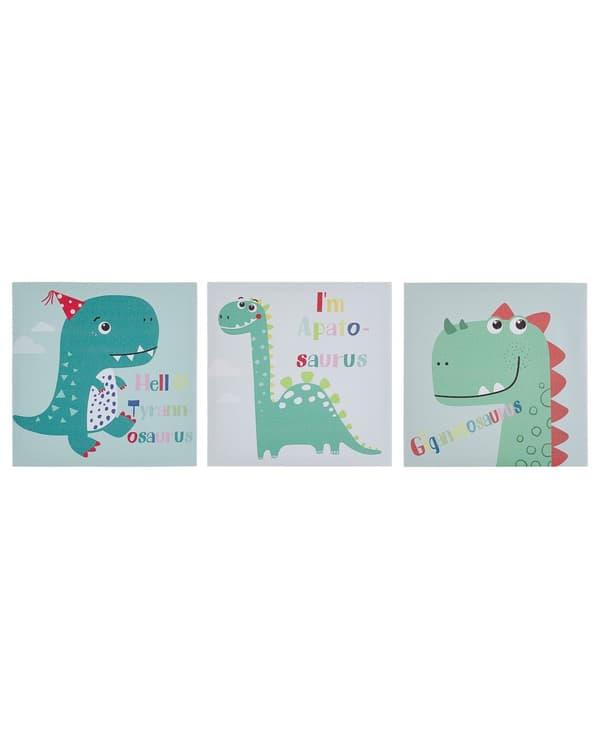 Sæt med 3 Lærredsbilleder Flerfarvet 30 x 30 cm Dinosaurer Børneværelse Udsmykning