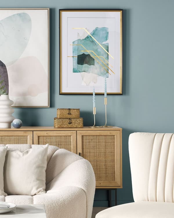 Indrammet vægtryk Blå og Guld Papir Akvarel Effekt 30 x 40 cm