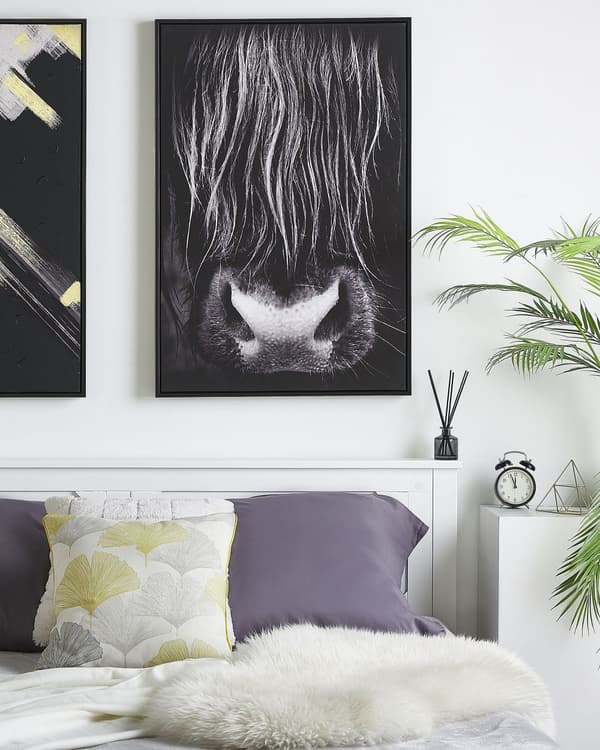 Billedvæg Plakat Lærred Sort Hvid i Polyester og MDF 93 x 63 cm Tyr Kunst Vægdekoration Moderne Ramme til Stue Soveværelse Ophæng Beslag