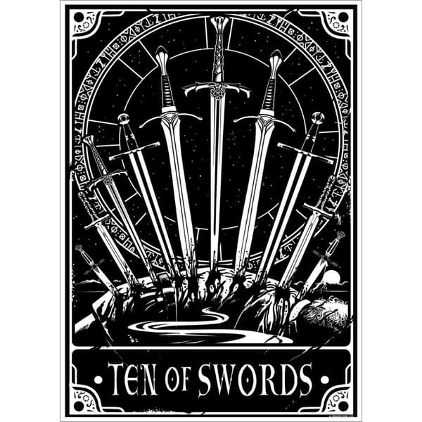Deadly Tarot Ti af sværd plakat Black/White One Size