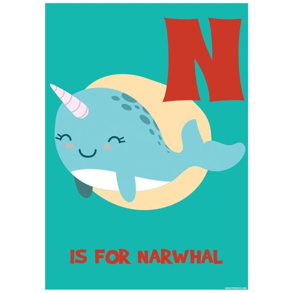 Grindstore N Is For Narwhal Mini Poster Sea Green/Orange/Cream One Size