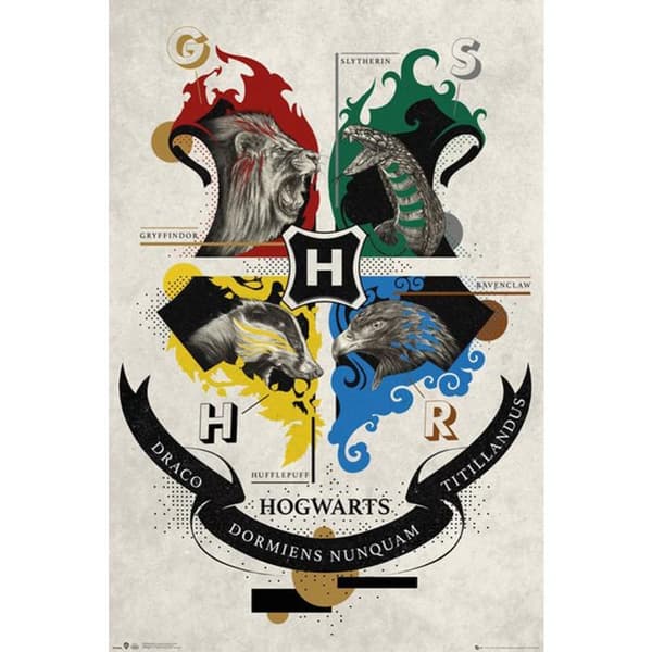 Harry Potter Hogwarts Houses Poster White/Black One Size