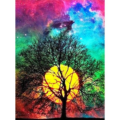 Diamond Painting Fyrkantiga Pärlor 50x70 cm 5D DIY Träd Måne