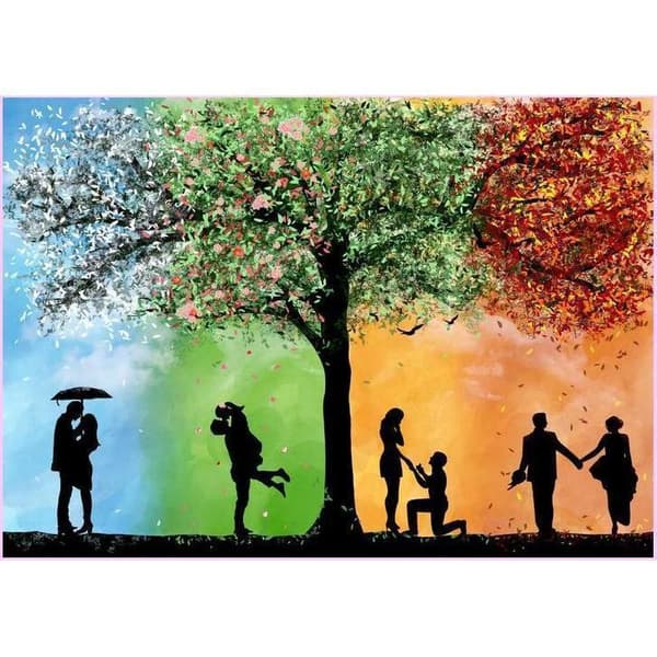 Diamond Painting Fyrkantiga Pärlor 50x70 cm 5D DIY Årstider Kärlek