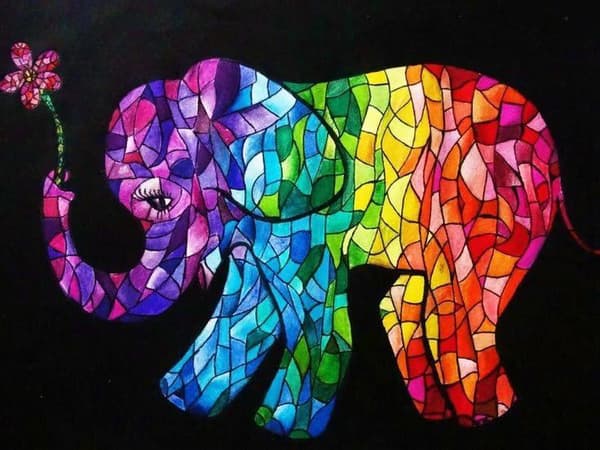 Diamond Painting Fyrkantiga Pärlor 50x70 cm 5D DIY Glaselefant Färgglad