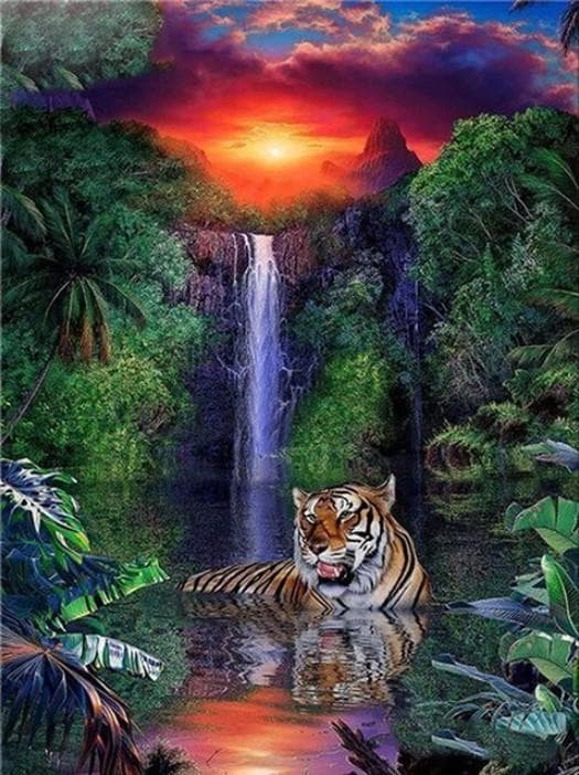 Diamond Painting Fyrkantiga Pärlor 50x70 cm 5D DIY Djungel Tiger