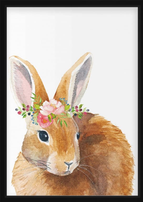 Plakat - Kanin med blomster