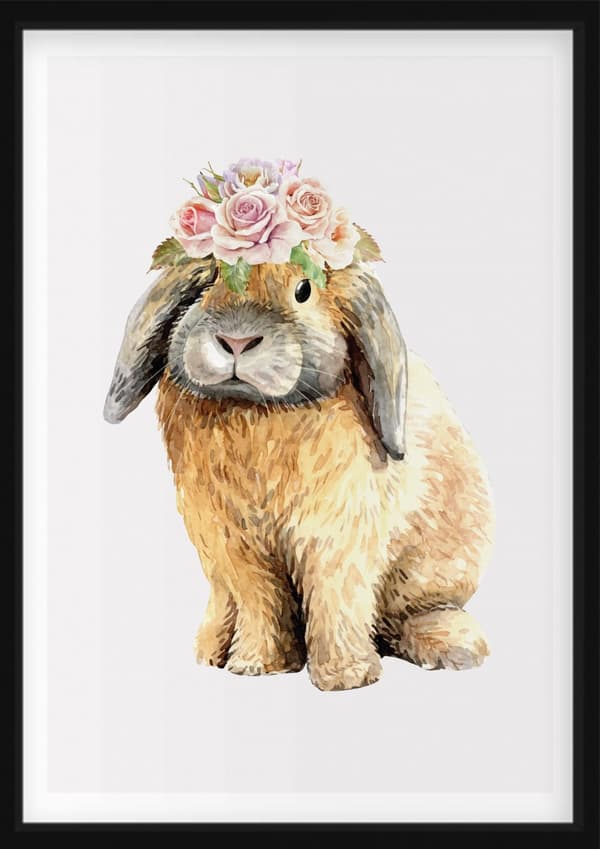 POSTER - Kanin med blomster på hovedet