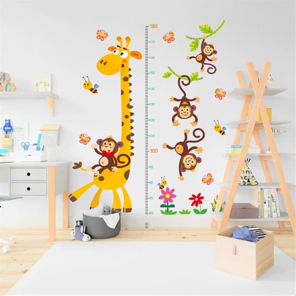 Veggklistremerke - Giraffe med hengende apekatter / Høyde