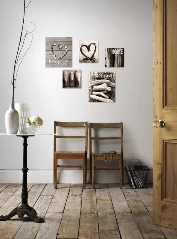 Art for the Home - Lærred Sæt med 5 - Home Sweet Home - Grå - 60x80 cm