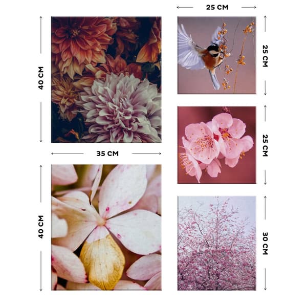 Art for the Home - Canvas Set om 5 - Soft Temptation - Sea of Flowers - 80x60cm