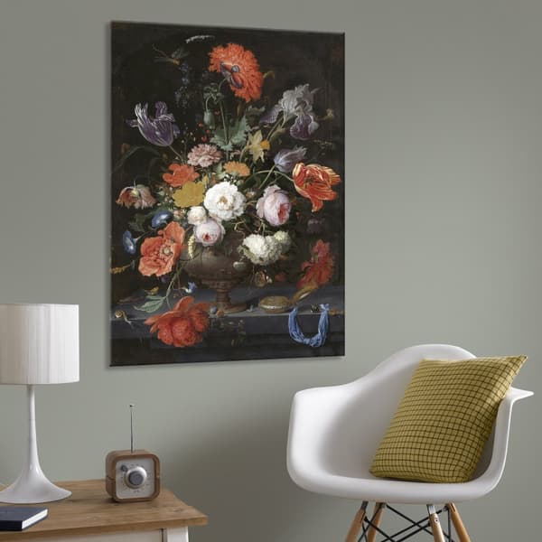 Art for the Home - Canvas - Stilleben med blommor och klocka - 70x100 cm