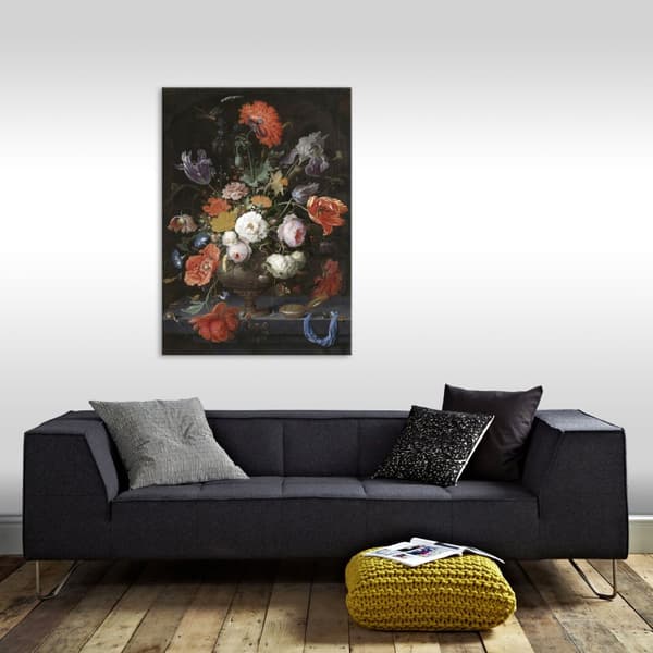 Art for the Home - Canvas - Stilleben med blommor och klocka - 70x100 cm