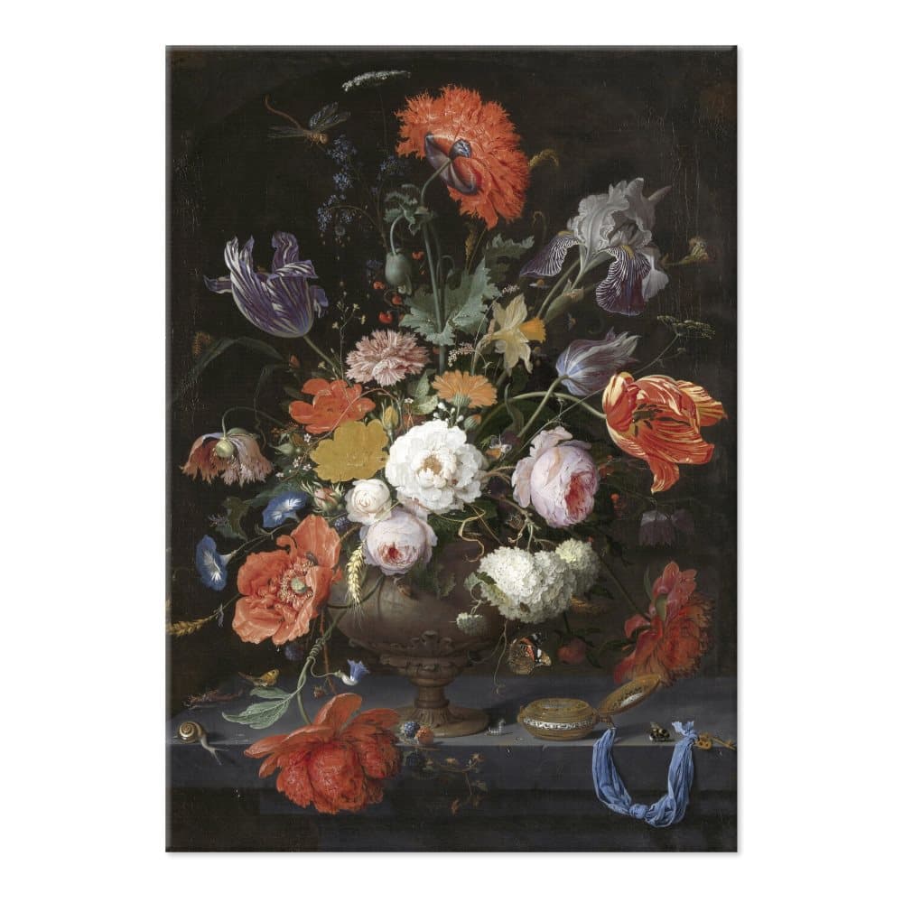 Konst för hemmet - Canvas - Stilleben med blommor och klocka - 70x100 cm