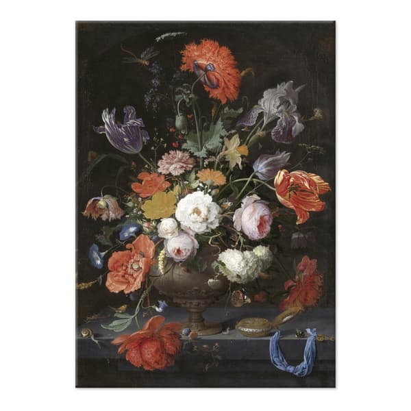 Art for the Home - Canvas - Stilleben med blommor och klocka - 70x100 cm