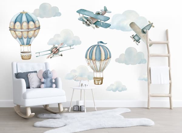 Veggklistremerke - Retro ballonger og fly
