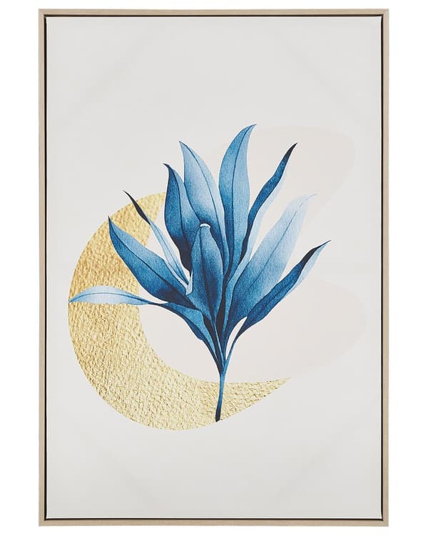 Billedvæg Lærred Beige Blå MDF 63 x 93 cm med Botanisk Mønster Blomst Kunst Stue over Sofa Indretning Soveværelse Væg Maleri over Seng Design
